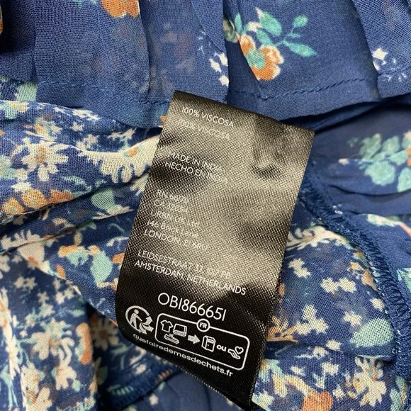Anthropologie Sheer Babydoll‎ Blouse Blue Floral Size M Festival Boho Hippie NEW - Picture 10 of 11